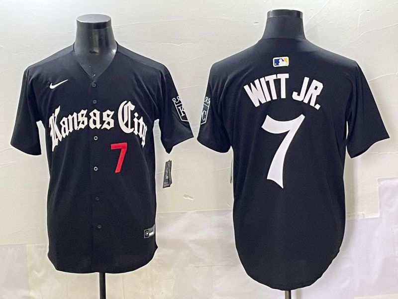 Men 2025 Kansas City Royals #7 Witt jr Black Five generations Joint Name Nike MLB Jersey style 6->kansas city royals->MLB Jersey